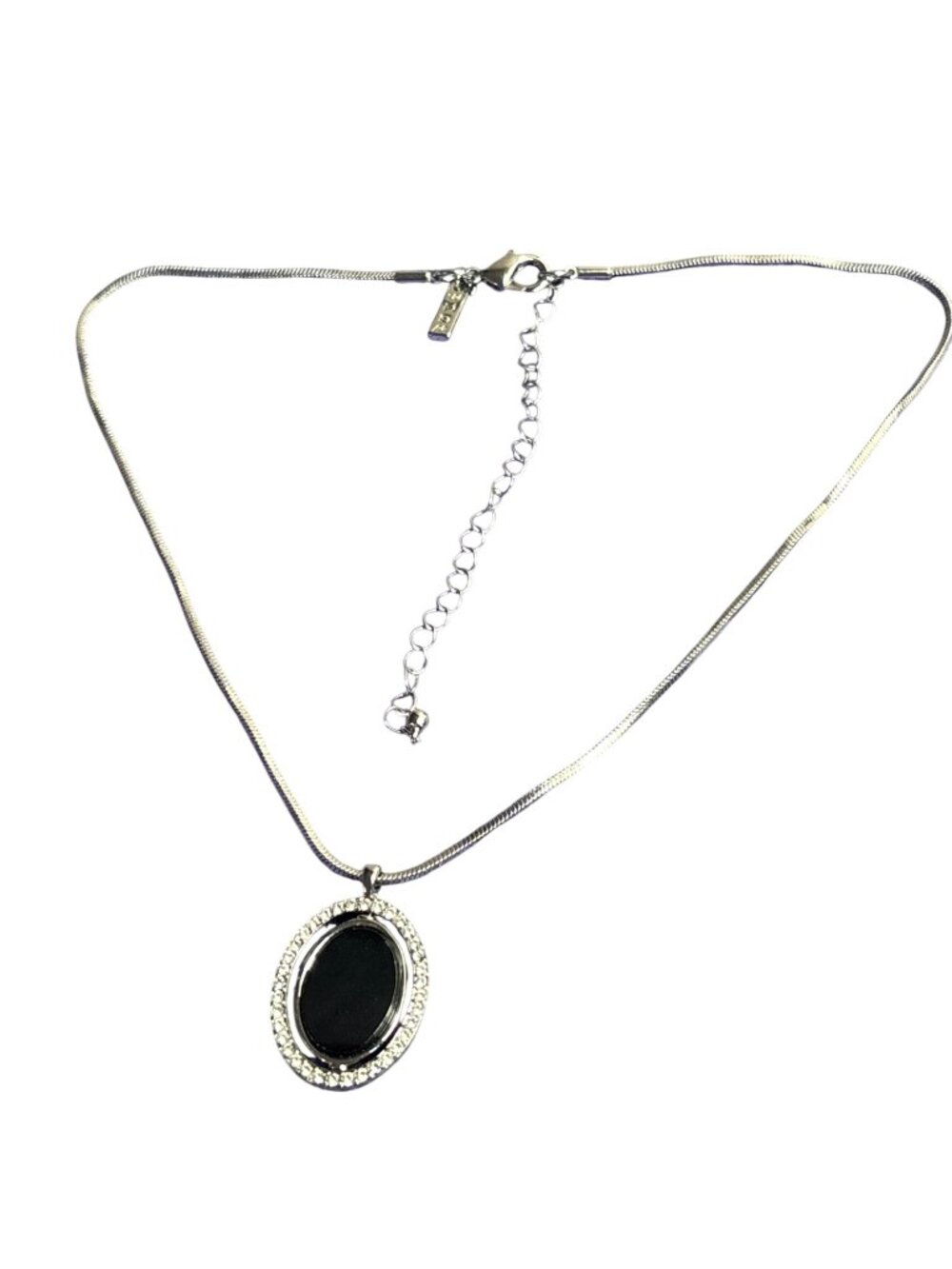 WHBM White House Black Market Oval Spinner Pendant Necklace Black Rhinestones